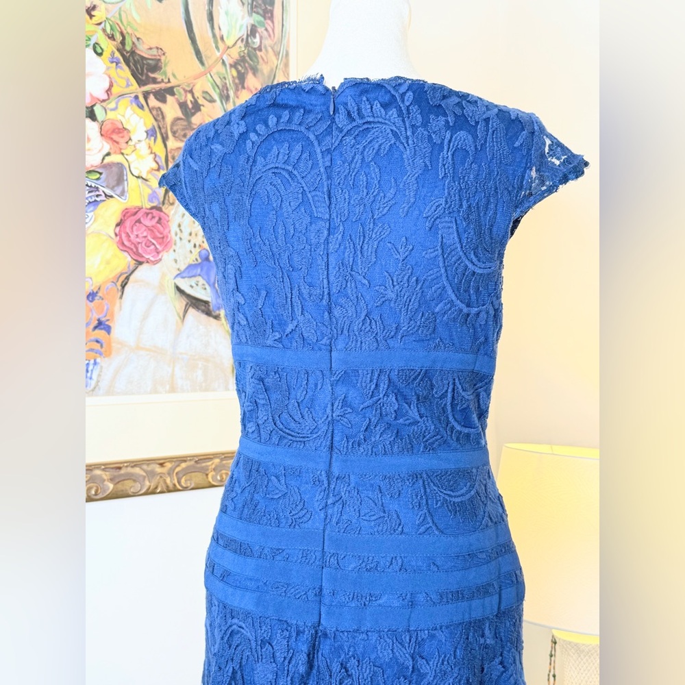 Adrianna Papell Blue Lace Fit & Flare Dress Size 8 Cocktail Party Wedding - Picture 14 of 16